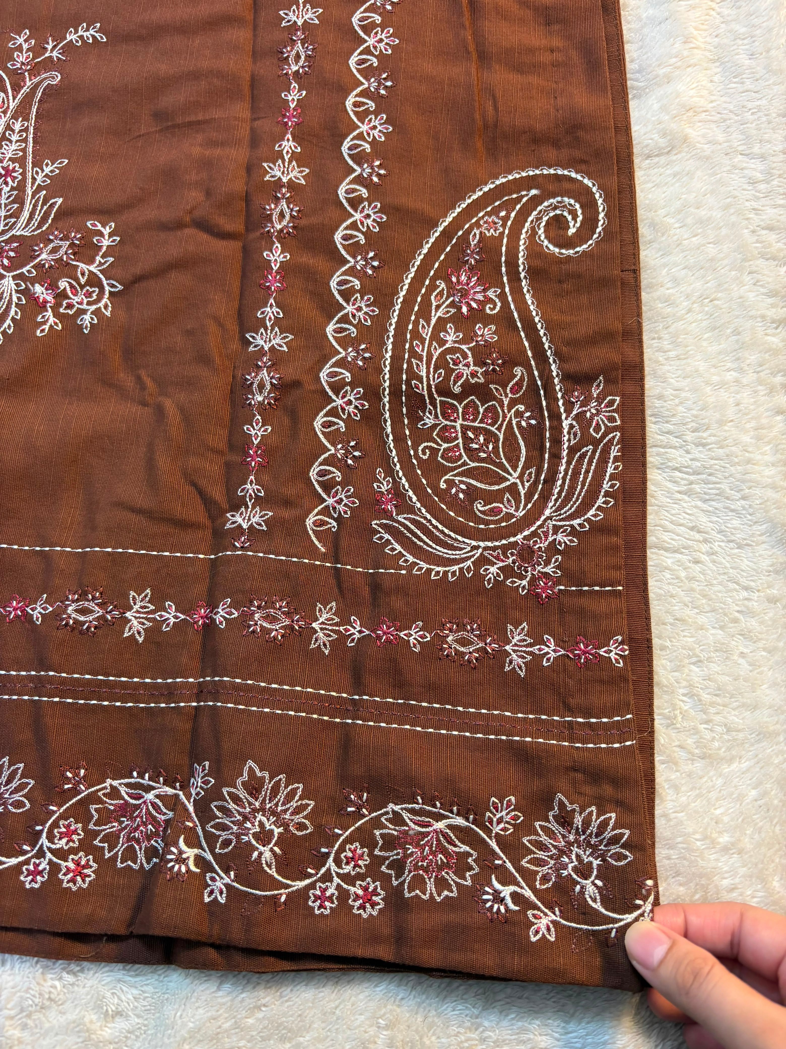 Meher : Mocha Brown Embroidered Three-Piece Suit