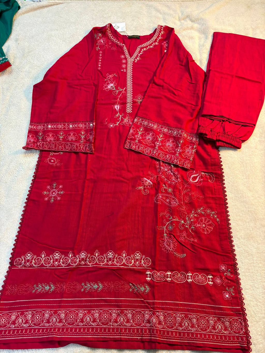Anarkali: Deep Red Embroidered Three-Piece Suit