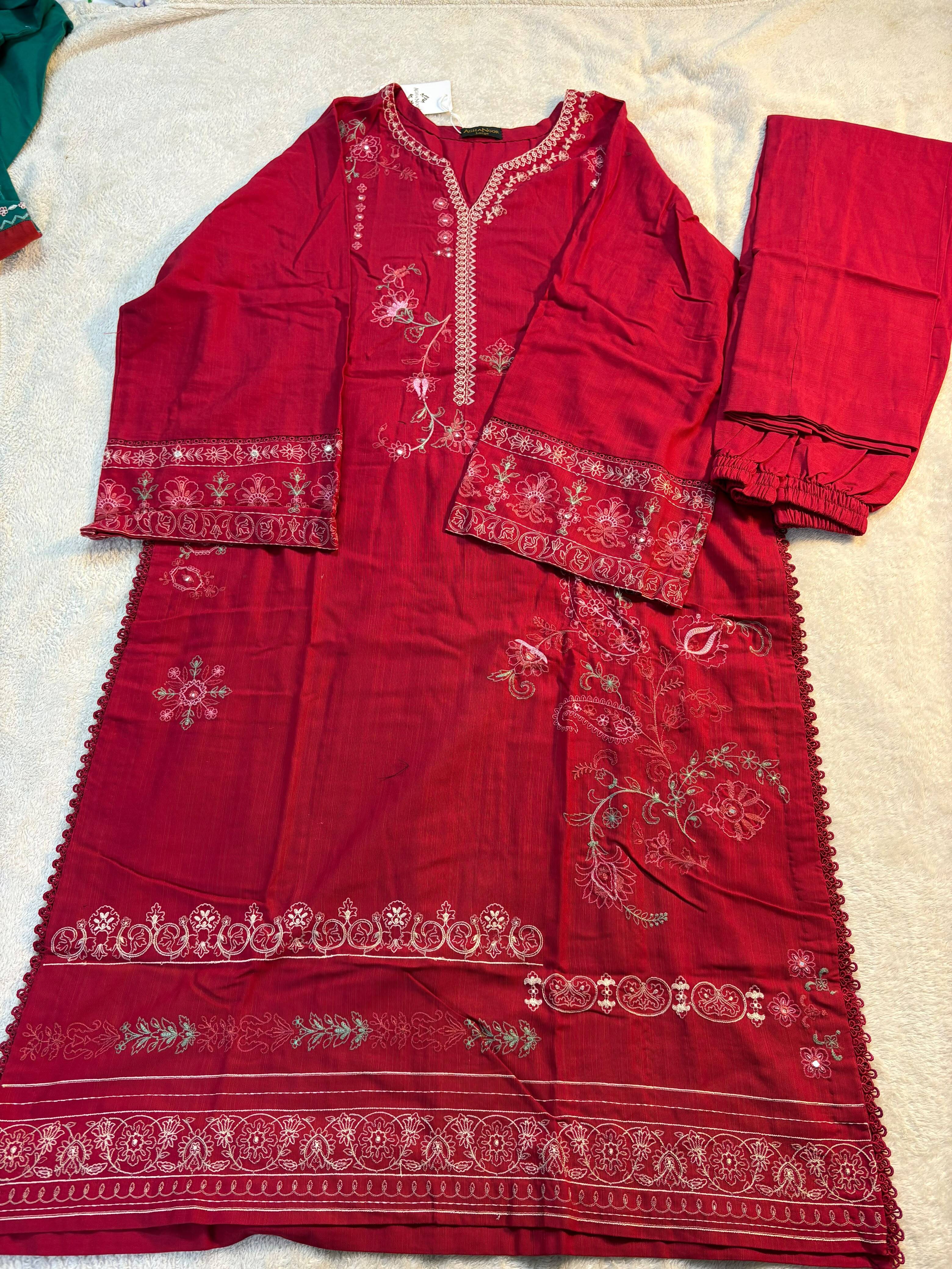 Anarkali: Deep Red Embroidered Three-Piece Suit