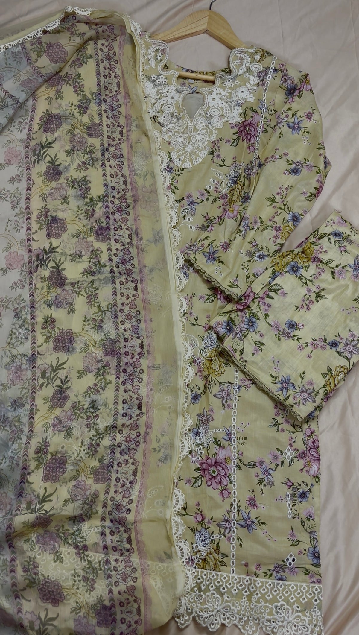 Ziya : Butter yellow Floral Embroidered Three-Piece Suit