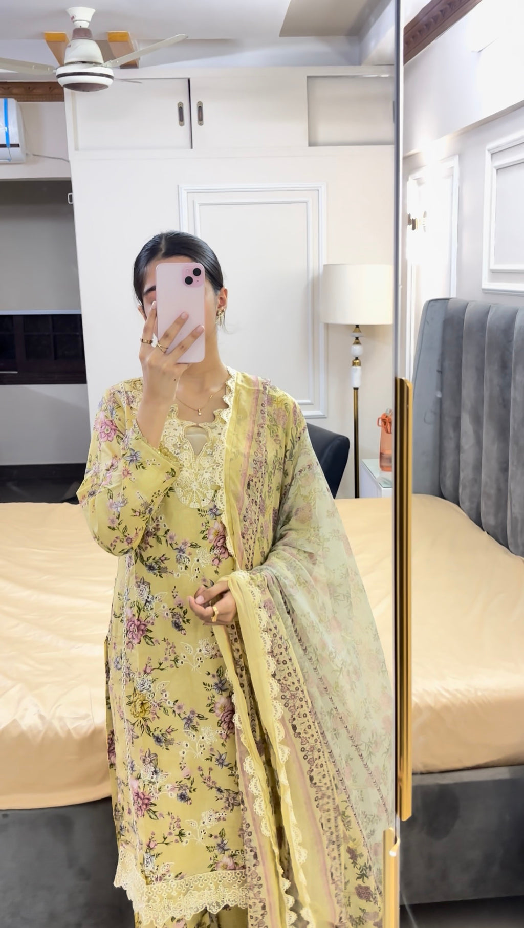 Ziya : Butter yellow Floral Embroidered Three-Piece Suit