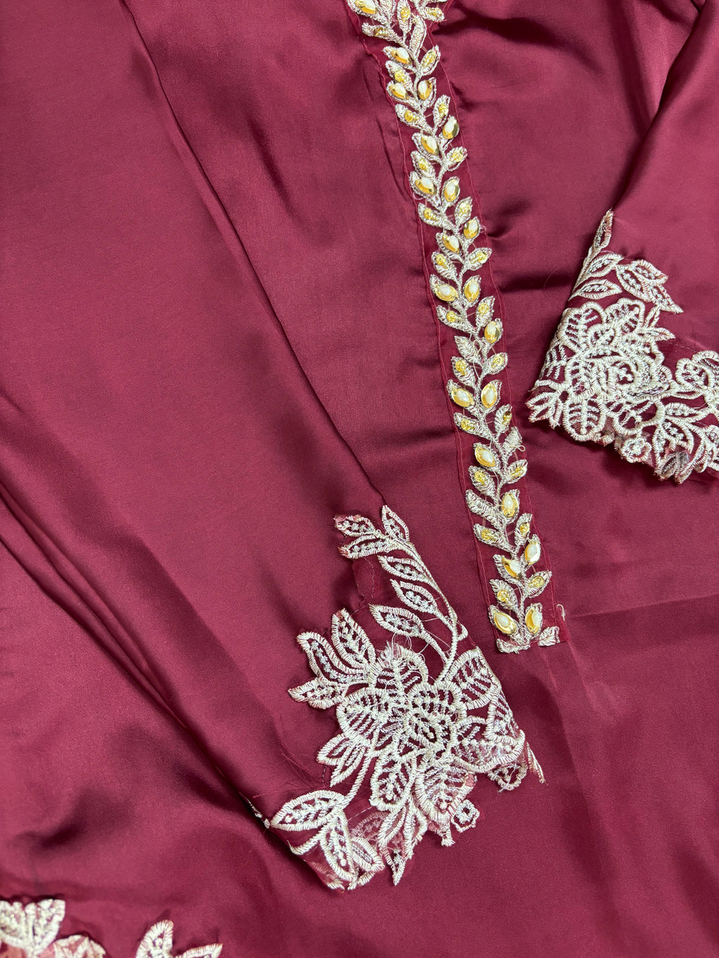 Afsana : Wine Embroidered Formal Three-Piece Suit
