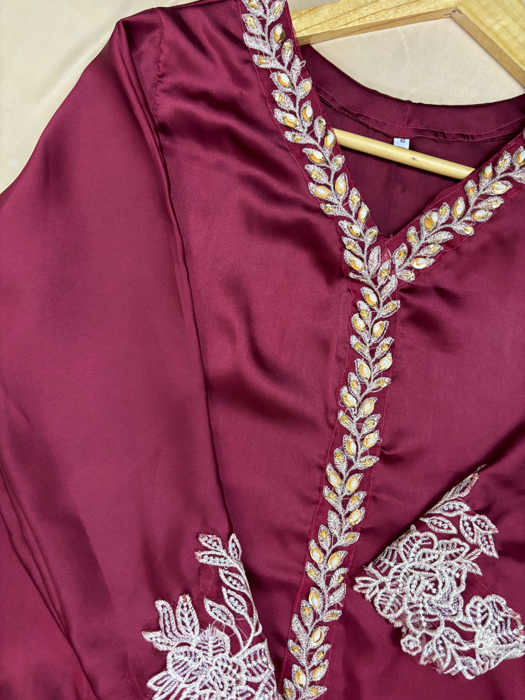 Afsana : Wine Embroidered Formal Three-Piece Suit
