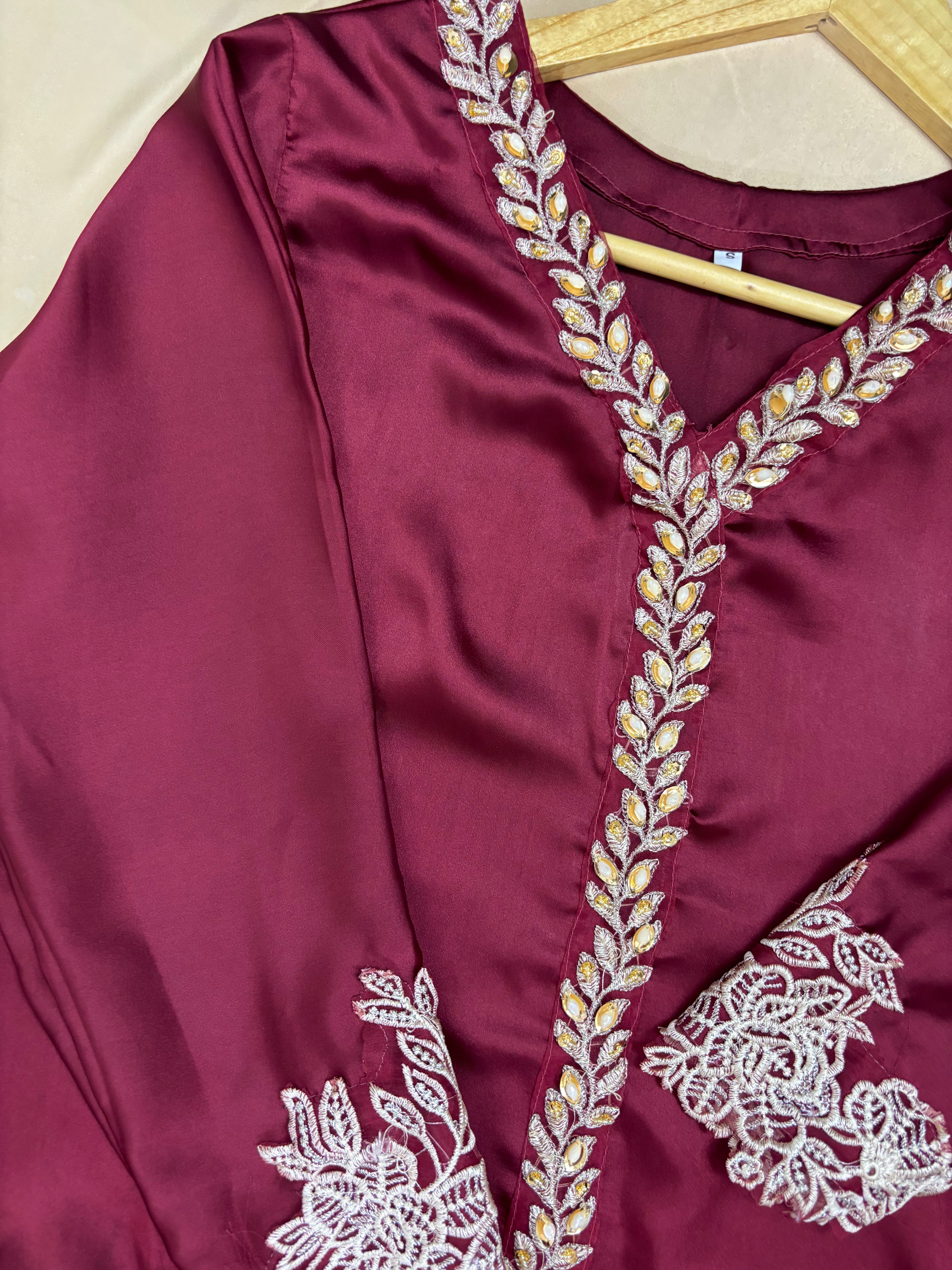 Afsana : Wine Embroidered Formal Three-Piece Suit