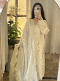 Name: Ivory Noor : Ivory Embroidered Formal Suit with Lace Dupatta