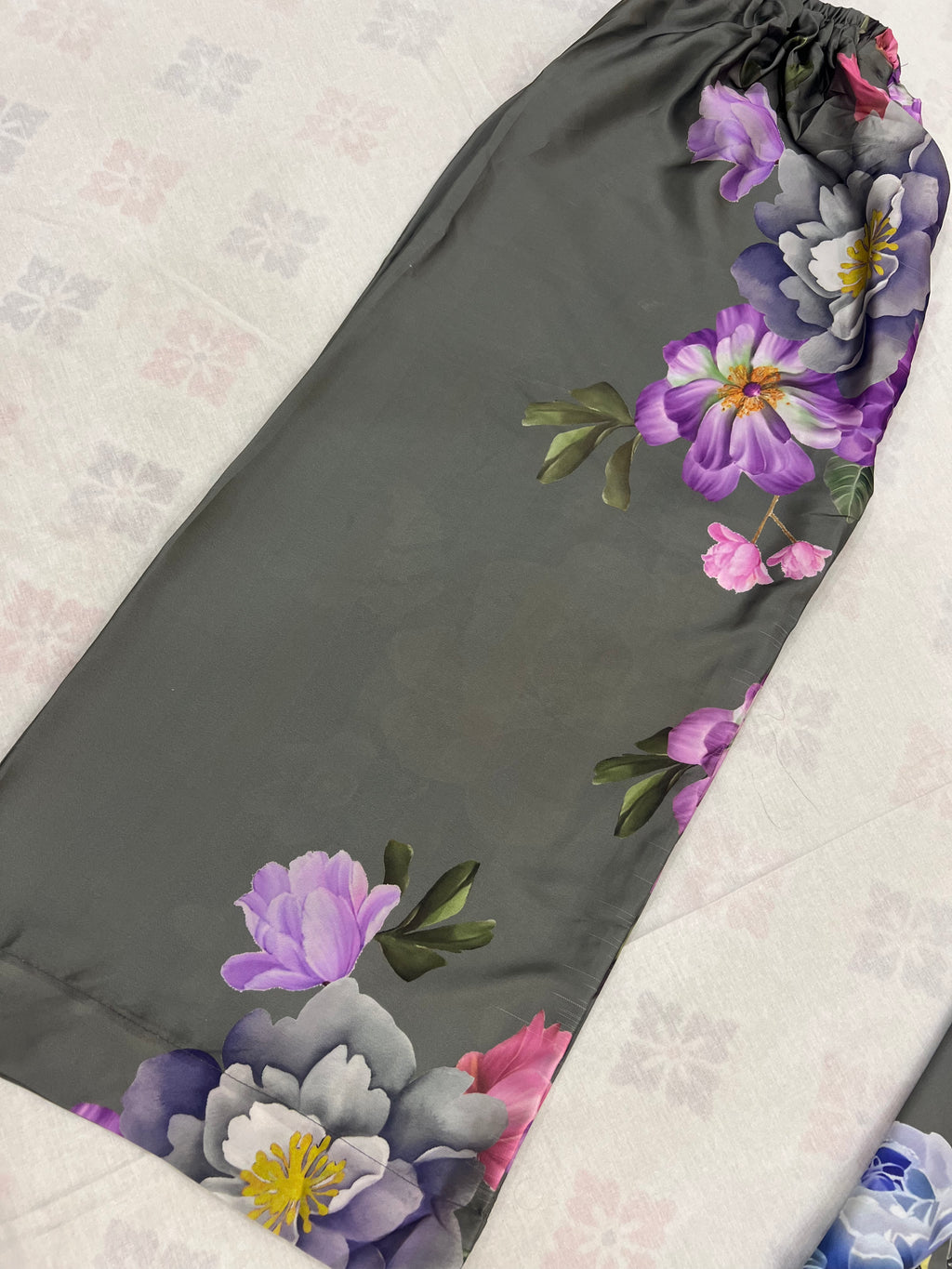 Raina : Charcoal Grey Floral Silk Three-Piece Suit