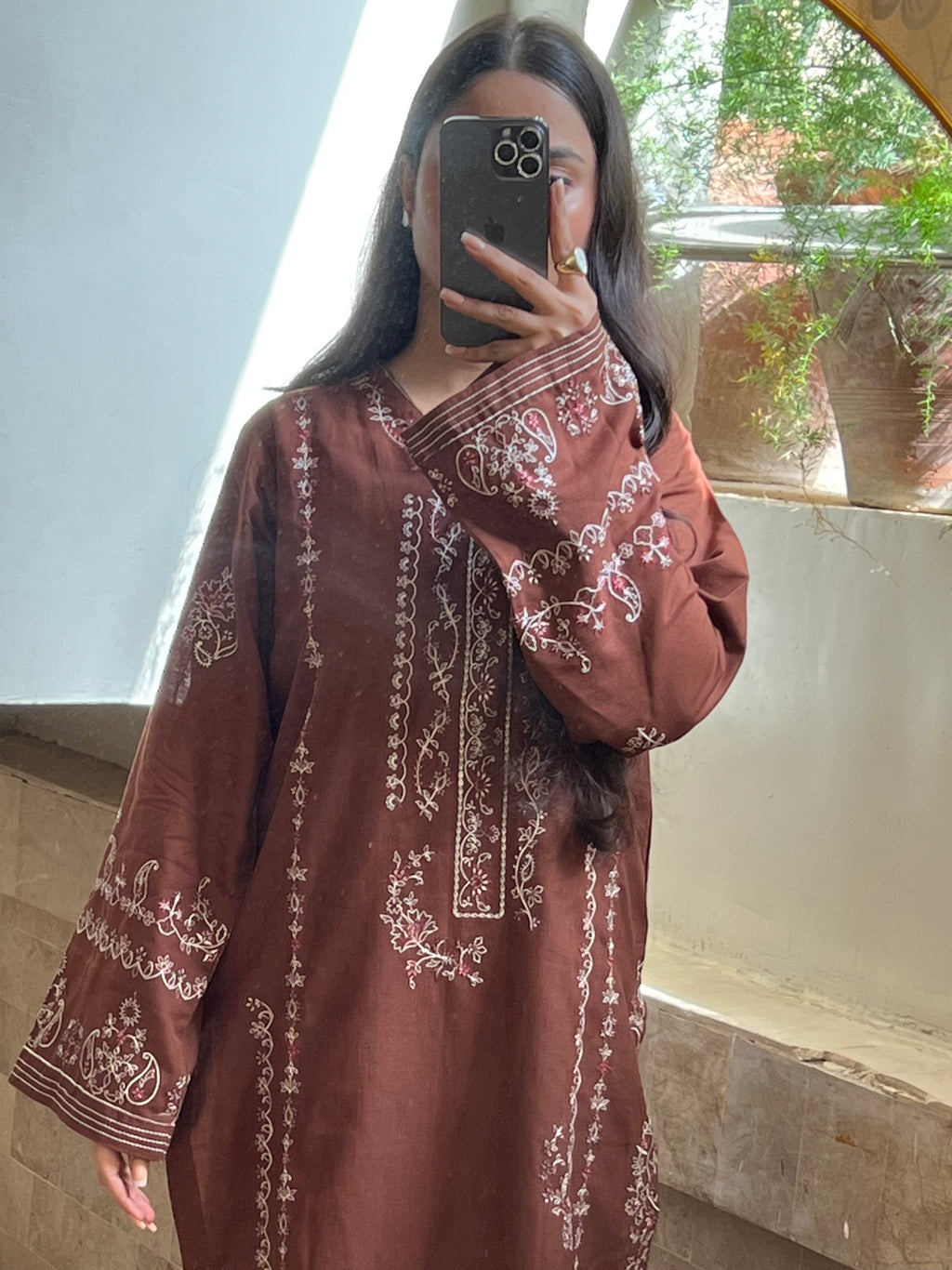 Meher : Mocha Brown Embroidered Three-Piece Suit