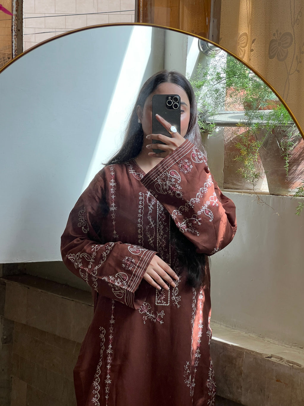 Meher : Mocha Brown Embroidered Three-Piece Suit