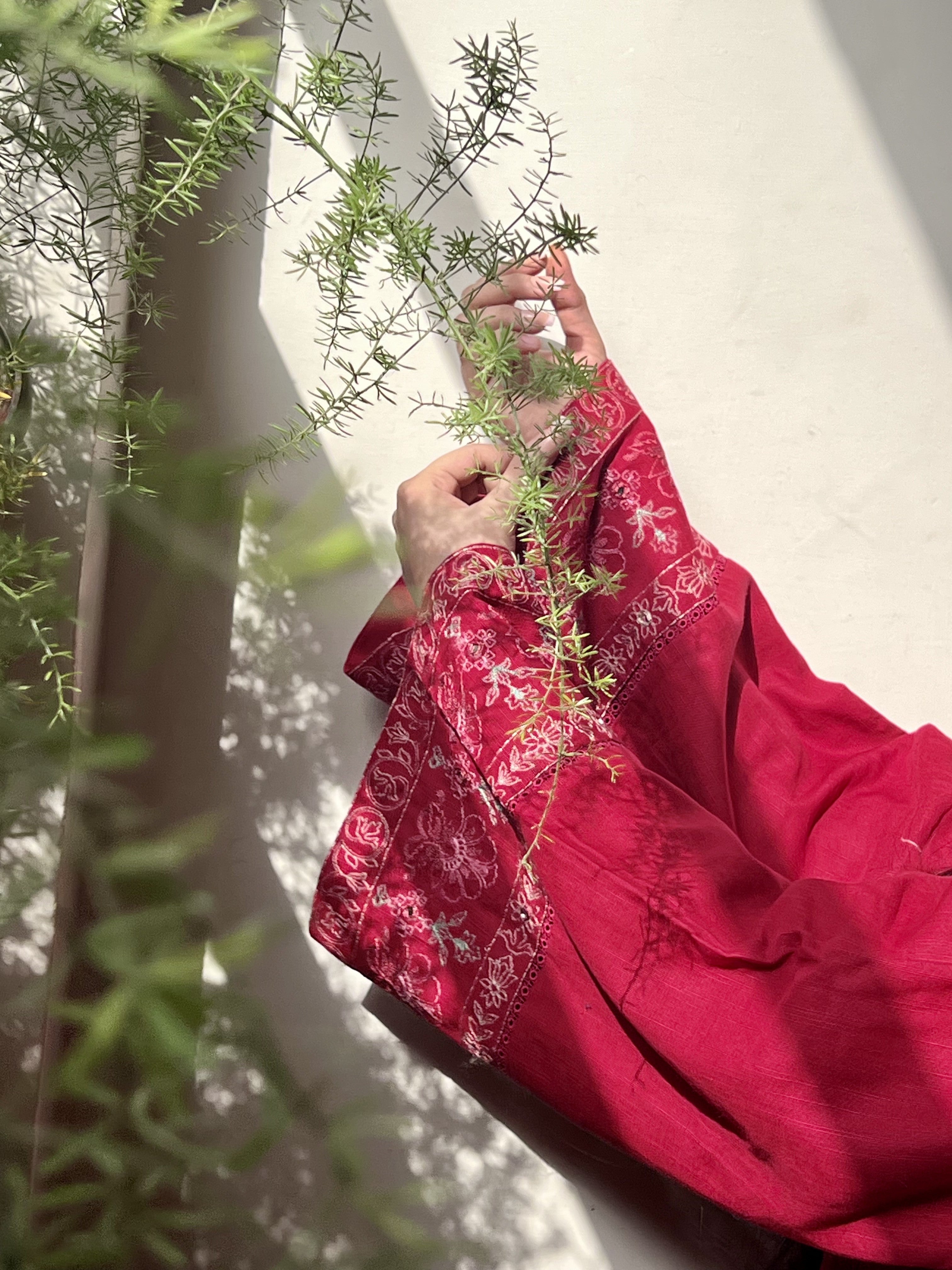 Anarkali: Deep Red Embroidered Three-Piece Suit