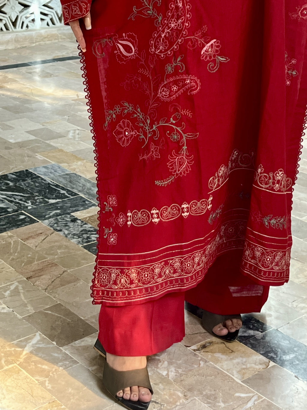 Anarkali: Deep Red Embroidered Three-Piece Suit