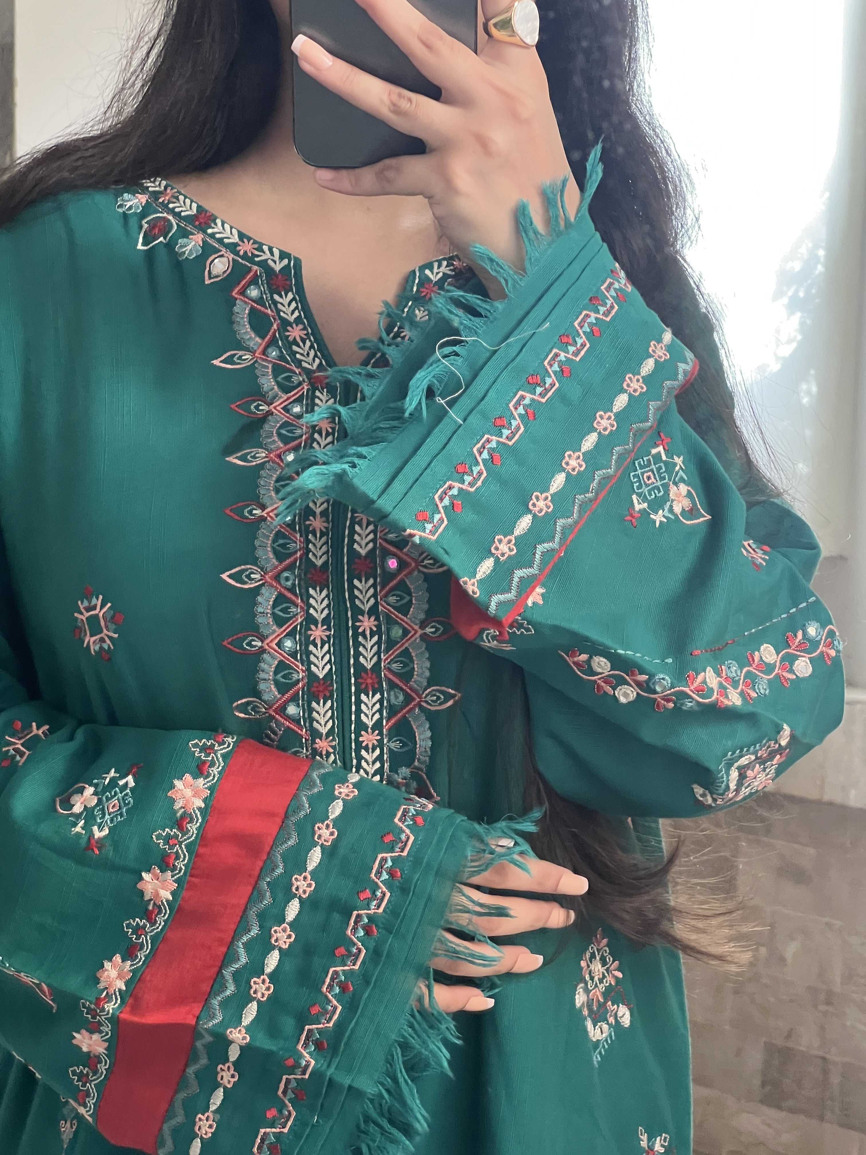 Zareen : Emerald Green Embroidered Three-Piece Suit