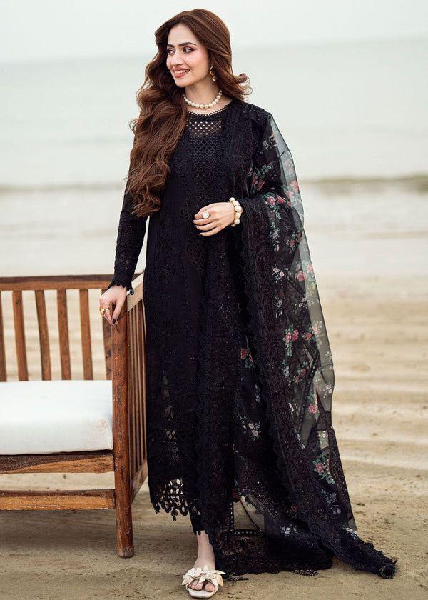 Noir Gul: Black Chikankari Suit with Floral Organza Dupatta
