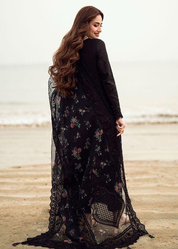 Noir Gul: Black Chikankari Suit with Floral Organza Dupatta