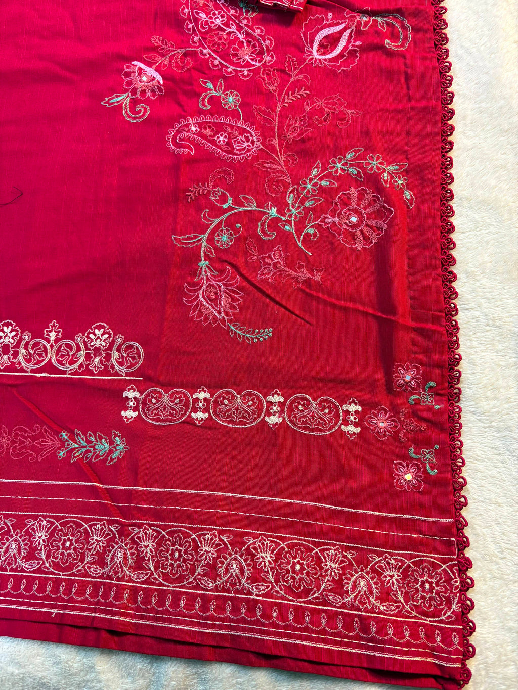 Anarkali: Deep Red Embroidered Three-Piece Suit