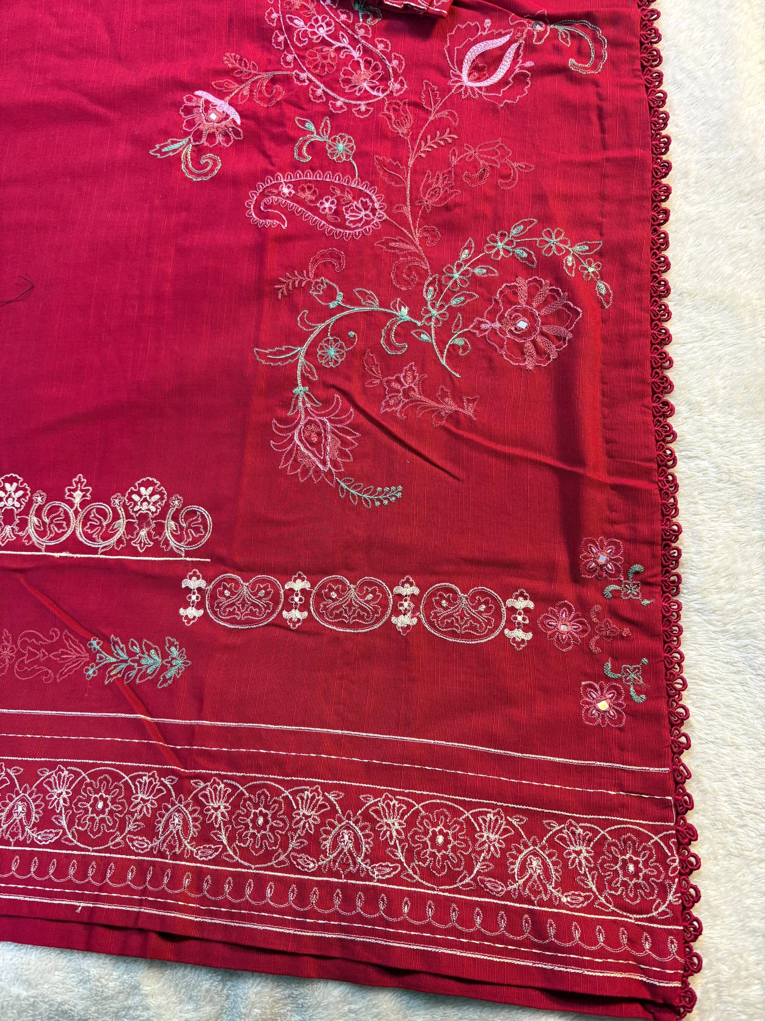 Anarkali: Deep Red Embroidered Three-Piece Suit