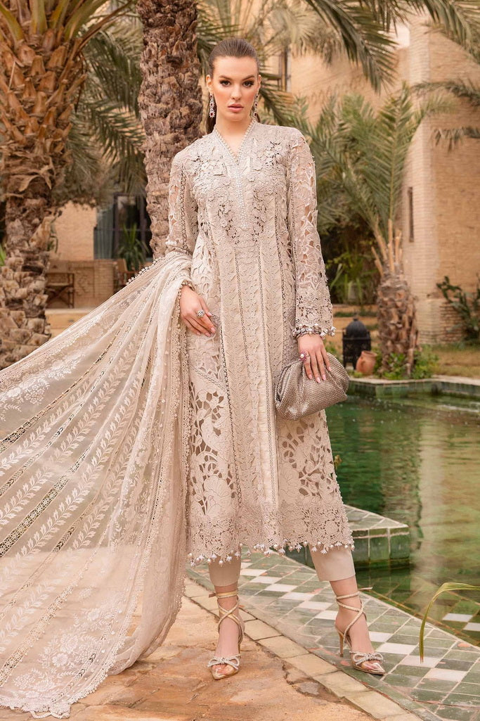 Ivory Noor : Ivory Embroidered Formal Suit with Lace Dupatta