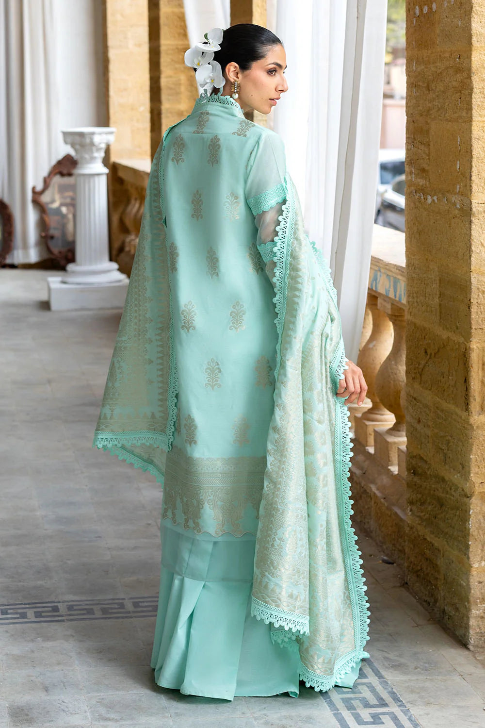 GulAhmed Ideas – Mint Green 3 Piece Jacquard Suit with Dupatta
