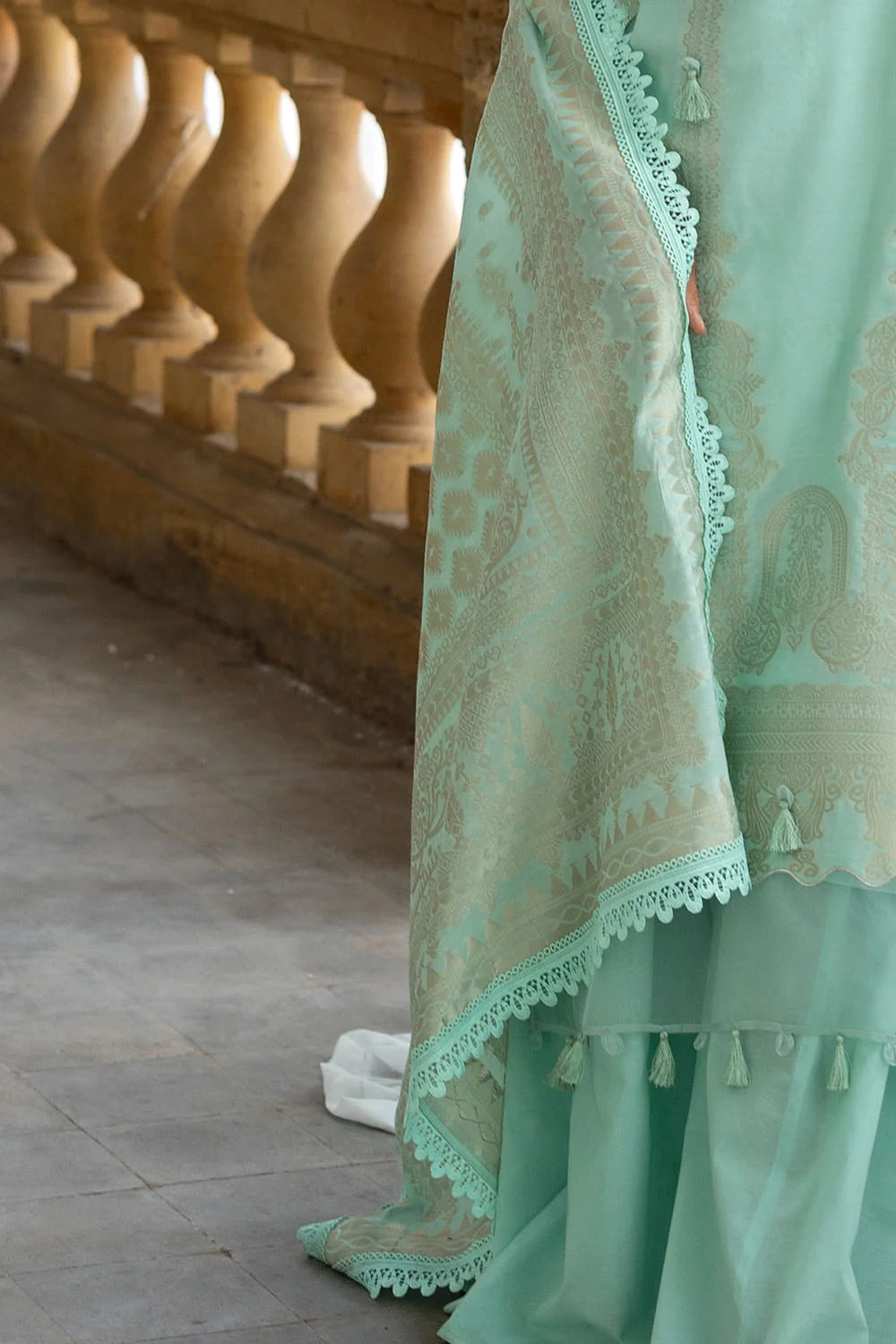 GulAhmed Ideas – Mint Green 3 Piece Jacquard Suit with Dupatta
