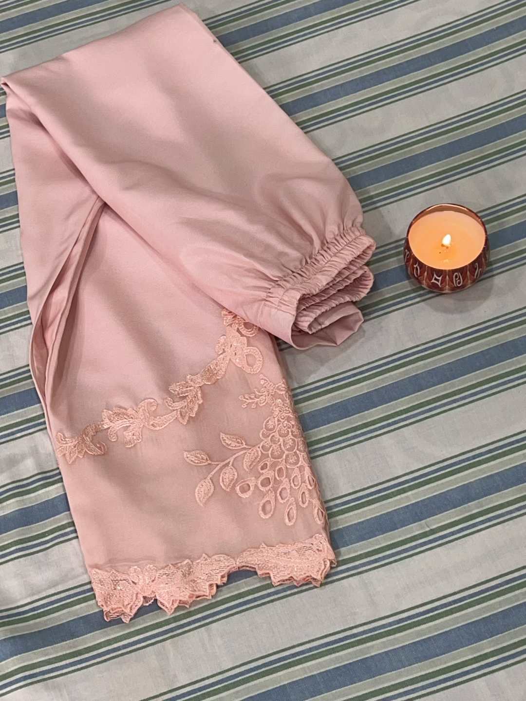 Pastel Gul : Pink and Mint Schiffli Embroidered Suit with Pearl Detail